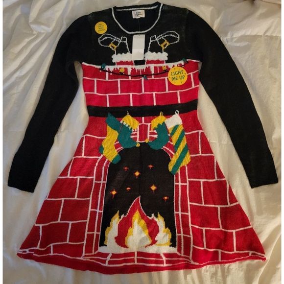 Born Famously Ugly Christmas LightUp Sweater Dress XS - Picture 1 of 9